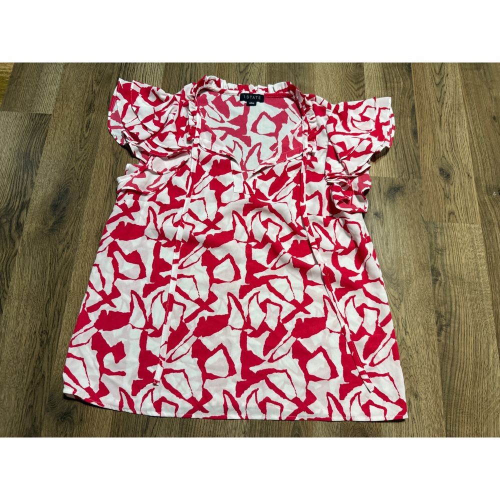 1. State Blouse Women's Size Small White Red Short Sleeve Allover Print